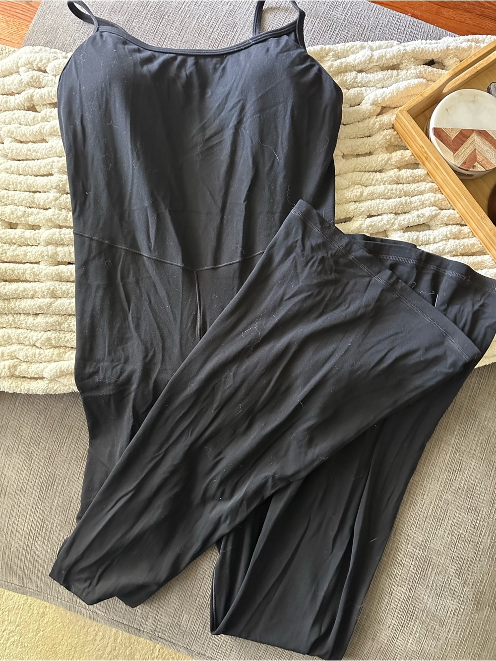 aerie Black Spaghetti-Strap Wide-Leg Jumpsuit